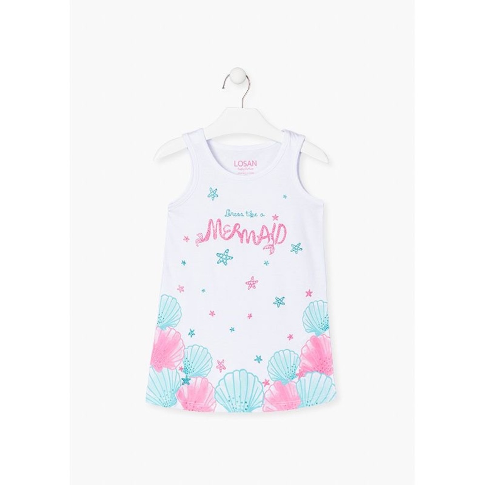 Losan White Sleeveless Dress with Pink and Blue Seashells